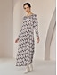 abordables Print Dresses-Geometric Satin Print Loose Maxi Dress