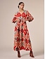 abordables Print Dresses-Drawstring Folk Print Maxi Dress