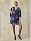 preiswerte Print Dresses-Ruched Chiffon Floral V Neck Mini Dress