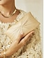 baratos Clutches &amp; Evening Bags-Champagne Satin Clutch Gold Chain Crystal Clasp