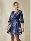 abordables Print Dresses-Ruched Floral V Neck Chiffon Mini Dress