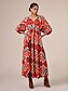 baratos Print Dresses-Folk Print Drawstring Maxi Dress