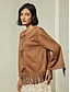 cheap Jackets &amp; Coats-Suede Fringed Flare Cuff Sleeve Jacket