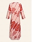 abordables Print Dresses-Notched Collar Oversized Ethnic Print Maxi Dress