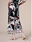 cheap Pants-Satin Black Geometric Printing Wide Leg Casual Pants