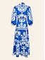 economico Print Dresses-Satin Floral Belted Maxi Dress