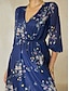 billige Print Dresses-Ruched V Neck Floral Chiffon Mini Dress