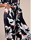 cheap Pants-Satin Black Geometric Printing Wide Leg Casual Pants