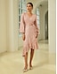 cheap Party Dresses-Sequin Belted Pink Ruffle Elegant Midi Dress