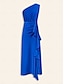 abordables Vestidos de Nochevieja-One Shoulder Ruffle Satin Maxi Dress