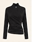 cheap T-shirts-Black Set-in Sleeves Knotted Office Work Daily Blouse