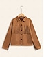 cheap Outerwear-Suede Fringe Hem Crew Neck Jacket