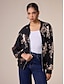 cheap Jackets &amp; Coats-Sequin Crew Neck Bomber Jacket