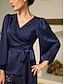 abordables Blouses-Solid Satin Juliet Sleeve Tie Front Blouse