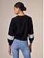 cheap Hoodies-Cotton Blend Lace Trim Sleeves Ribbed Hem Black Sweatshirt