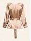 economico Blouses-Gold Belted Satin V Neck Blouse