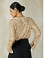 baratos T-shirts-Sequin Split Long Sleeve Blouse