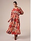 abordables Print Dresses-Drawstring Folk Print Maxi Dress