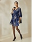 economico Print Dresses-Floral Ruched Chiffon V Neck Mini Dress