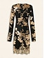 preiswerte Silvester Kleider-Sequin Floral Long Sleeve Mini Party Dress