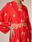 economico Print Dresses-Floral Satin Belted Button Up Maxi Dress