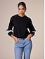 cheap Hoodies-Cotton Blend Lace Trim Sleeves Ribbed Hem Black Sweatshirt