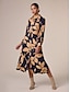 abordables Print Dresses-Brand Satin Design Floral Material Printing Casual Midi Dress