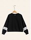 cheap Hoodies-Cotton Blend Lace Trim Sleeves Ribbed Hem Black Sweatshirt