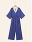 abordables Jumpsuits-Shirred Chiffon V Neck Magyar Sleeve Jumpsuit