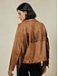 cheap Outerwear-Suede Fringe Hem Crew Neck Jacket