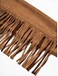 cheap Outerwear-Suede Fringe Hem Crew Neck Jacket