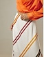 preiswerte Zweiteilige Sets-Satin-Bluse mit Cross-Kragen in Orange&amp;amp;Zweiteiliges Set mit mehrfarbig gestreiftem Midirock