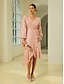 cheap Party Dresses-Sequin Belted Pink Ruffle Elegant Midi Dress