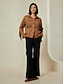 cheap Outerwear-Suede Fringe Hem Crew Neck Jacket