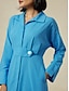 cheap Casual Dresses-100% Cotton Solid Button Up Casual Maxi Shirt Dress