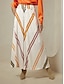 cheap Two Piece Sets-Satin Orange Crossover Collar Blouse &amp; Multi Color Stripe Wide Leg Pants Two Piece Sets