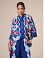 abordables Blouses-Artistic Satin Retro Print Standing Collar Shirt