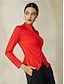 cheap Blouses-Ruched Metal Knitwear Long Sleeve Crossover Collar Blouse