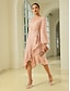 cheap Party Dresses-Sequin Belted Pink Ruffle Elegant Midi Dress