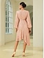 cheap Party Dresses-Sequin Belted Pink Ruffle Elegant Midi Dress