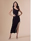 cheap Party Dresses-Black Fringe Irregular Hem One Shoulder Elegant Fashion Dress