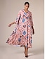 cheap Print Dresses-Satin Geometric Printing Vacation Ethnic Style Maxi Dress