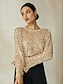 cheap T-shirts-Sequin Apricot Split Ends Long Sleeve Blouse