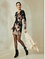 preiswerte Silvester Kleider-Sequin Floral Long Sleeve Mini Party Dress