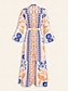 billige Print Dresses-Botanical Belted V Neck Lantern Sleeve Maxi Dress