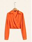 cheap Two Piece Sets-Satin Orange Crossover Collar Blouse &amp; Multi Color Stripe Wide Leg Pants Two Piece Sets