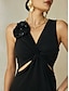 cheap Jumpsuits-Cotton Twisted Front Elegant V Neck Jumpsuit