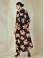 abordables Print Dresses-Floral Chiffon Fold Over Collar Maxi Dress