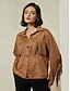 cheap Outerwear-Suede Fringe Hem Crew Neck Jacket