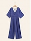 abordables Jumpsuits-Shirred Chiffon V Neck Magyar Sleeve Jumpsuit